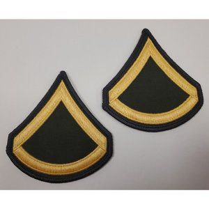 Army Private First Class PFC E-3 Gold on Green Rank Chevron Patch Pair - Male